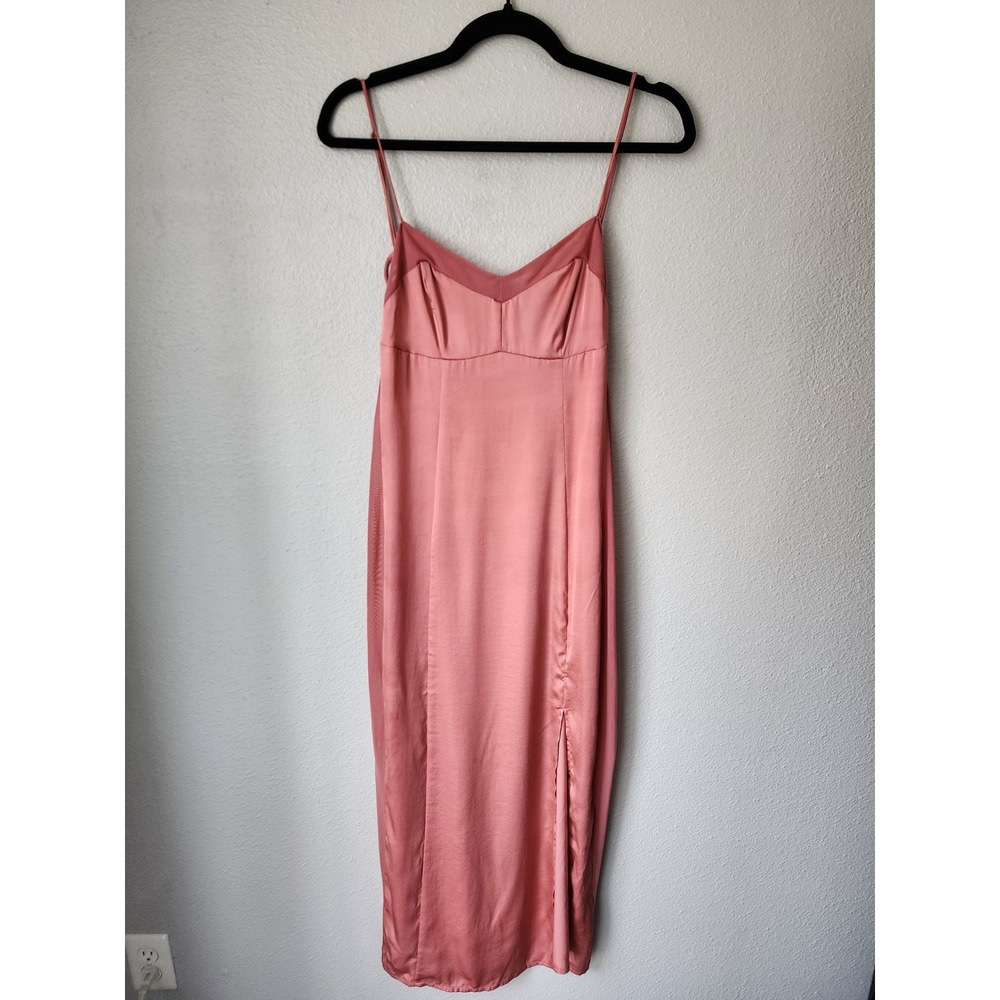 Free People Intimately Rose Pink City Cool Midi Slip Dress Mesh Trim Size Medium